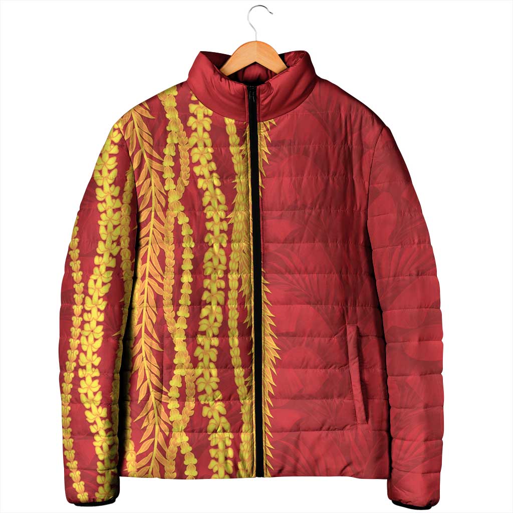 Hawaii Prince Kuhio Padded Jacket Red Hawaiian Lau Maia With Leis