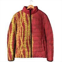 Hawaii Prince Kuhio Padded Jacket Red Hawaiian Lau Maia With Leis