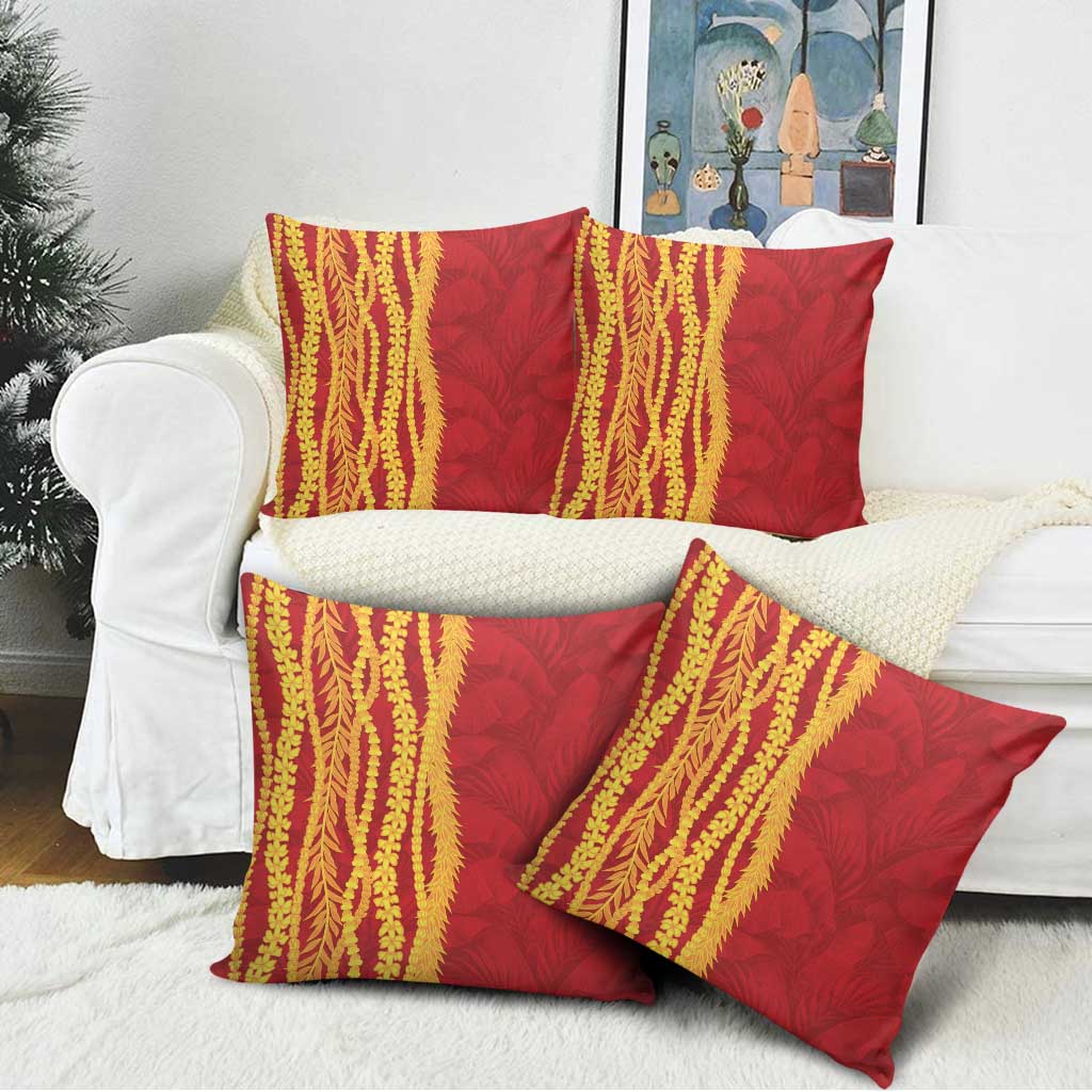 Hawaii Prince Kuhio Pillow Cover Red Hawaiian Lau Maia With Leis