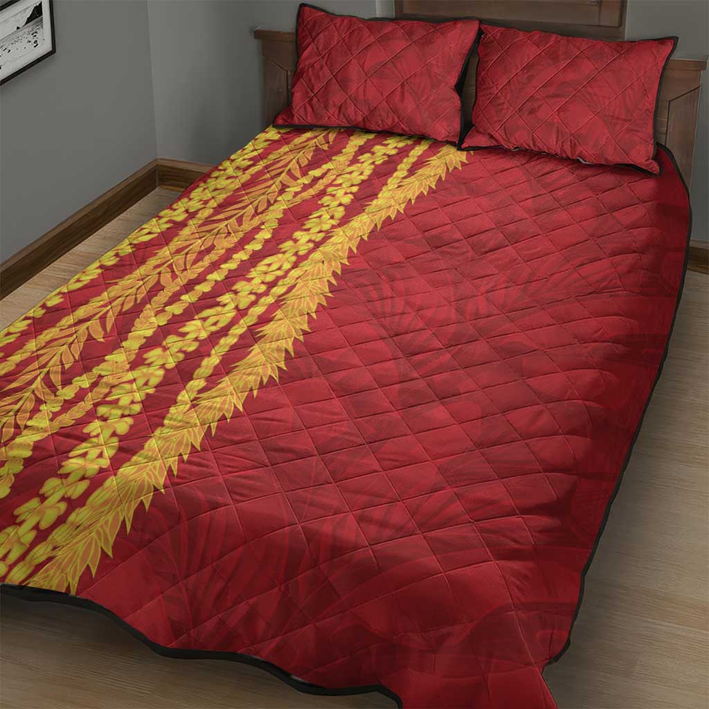 Hawaii Prince Kuhio Quilt Bed Set Red Hawaiian Lau Maia With Leis