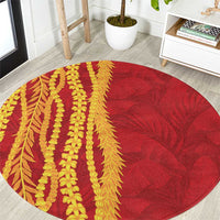 Hawaii Prince Kuhio Round Carpet Red Hawaiian Lau Maia With Leis LT05 Red - Polynesian Pride