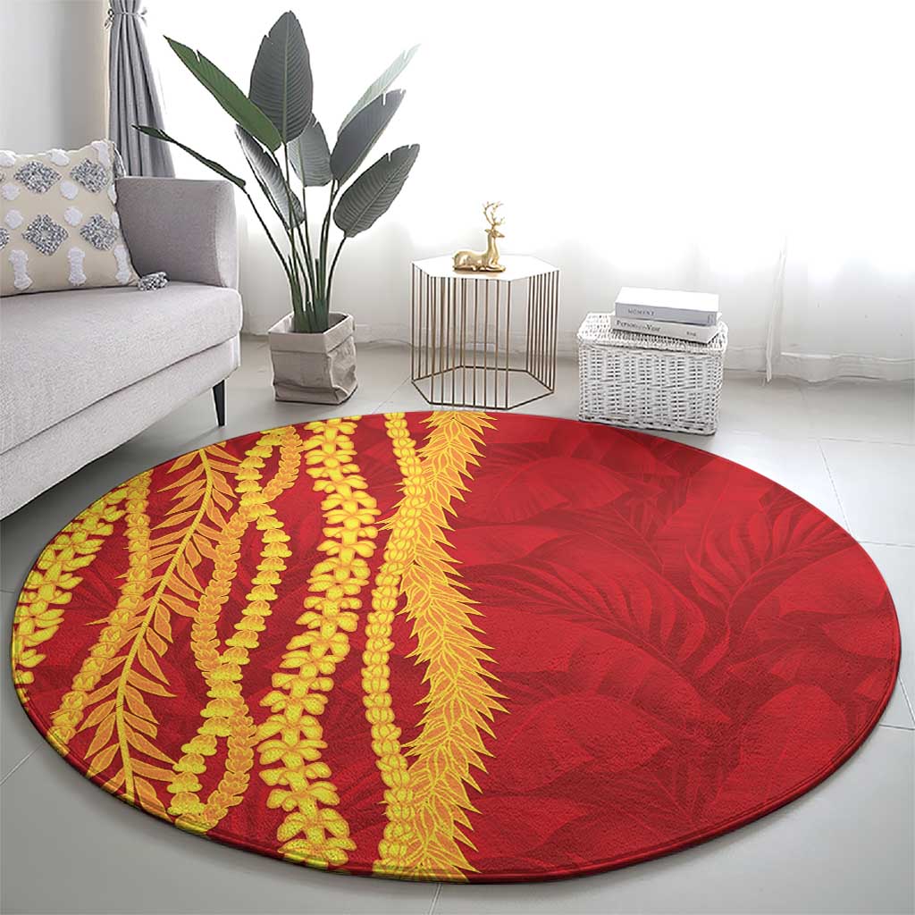 Hawaii Prince Kuhio Round Carpet Red Hawaiian Lau Maia With Leis LT05 - Polynesian Pride