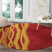 Hawaii Prince Kuhio Round Carpet Red Hawaiian Lau Maia With Leis LT05 - Polynesian Pride