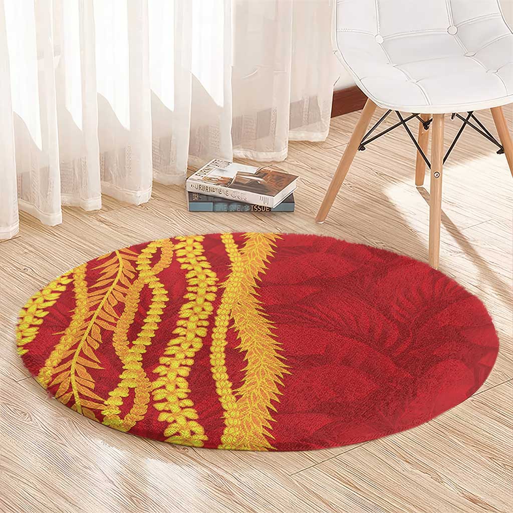 Hawaii Prince Kuhio Round Carpet Red Hawaiian Lau Maia With Leis LT05 - Polynesian Pride