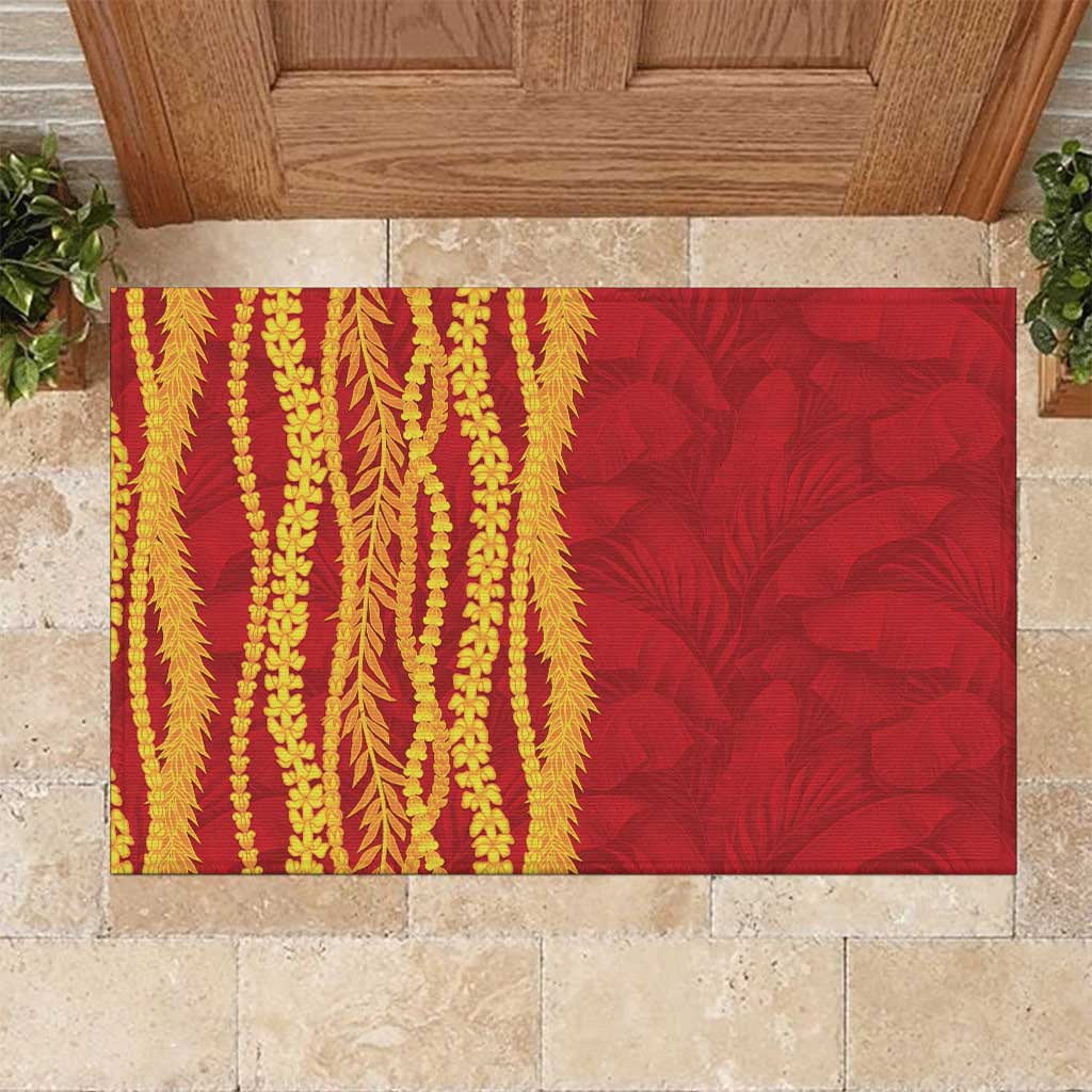 Hawaii Prince Kuhio Rubber Doormat Red Hawaiian Lau Maia With Leis