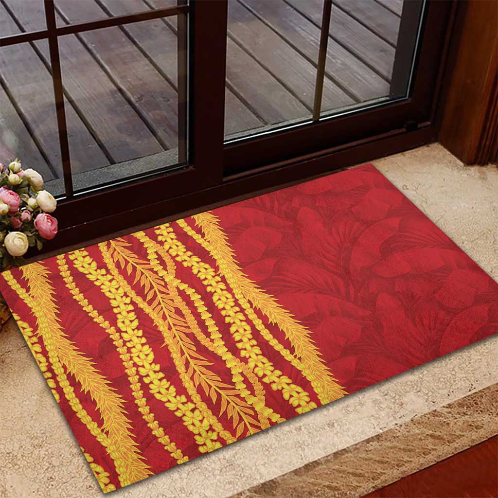Hawaii Prince Kuhio Rubber Doormat Red Hawaiian Lau Maia With Leis