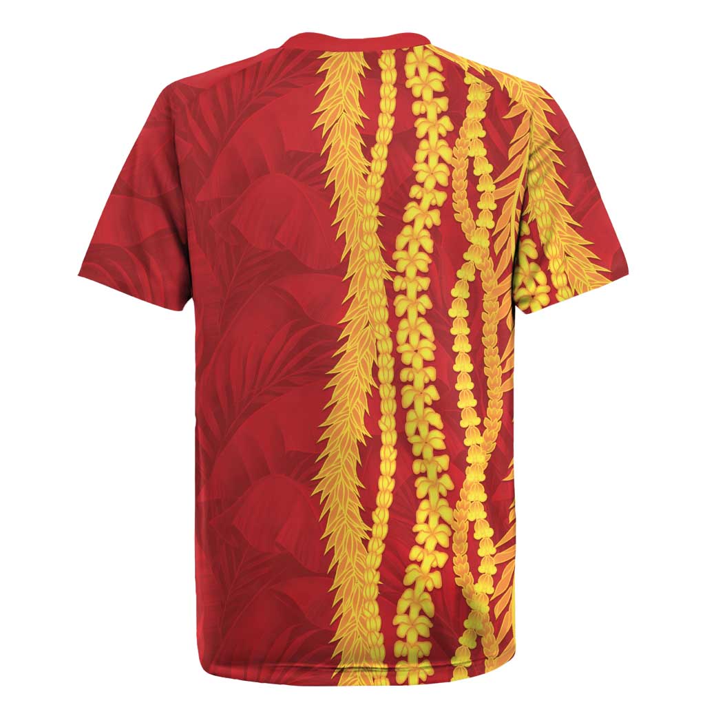 Hawaii Prince Kuhio Rugby Jersey Red Hawaiian Lau Maia With Leis