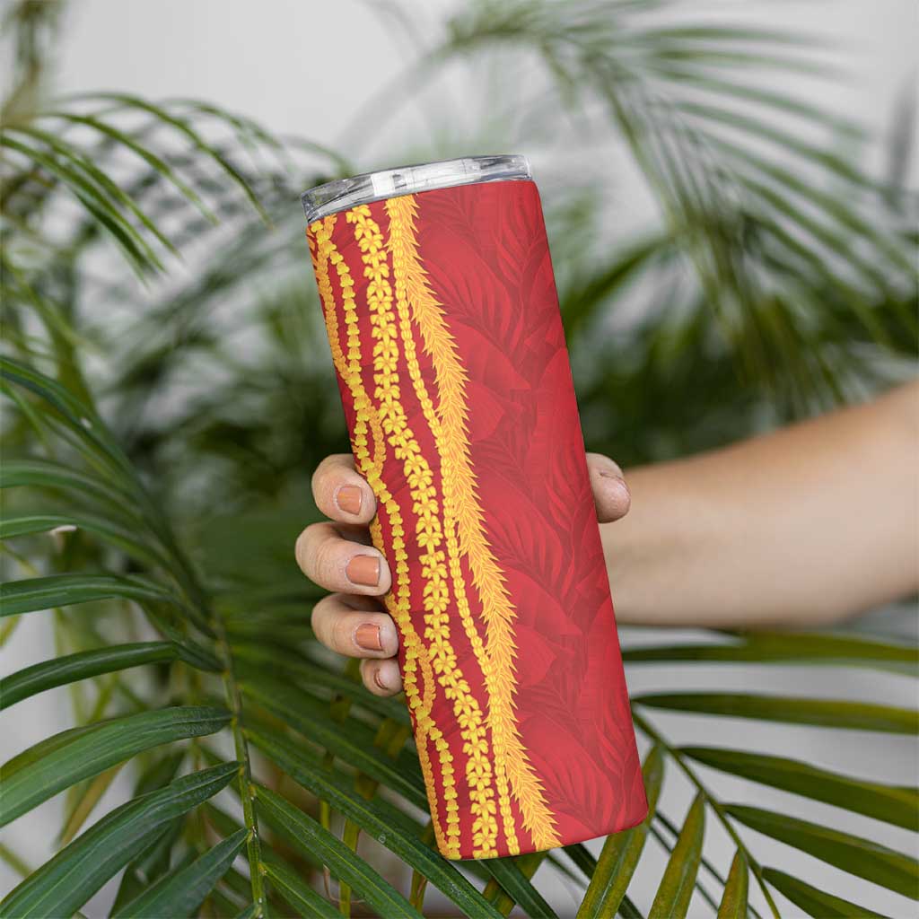 Hawaii Prince Kuhio Skinny Tumbler Red Hawaiian Lau Maia With Leis LT05 - Polynesian Pride