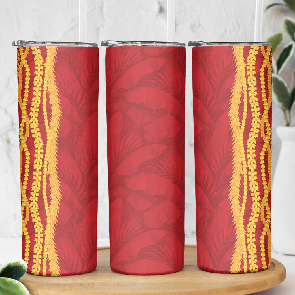 Hawaii Prince Kuhio Skinny Tumbler Red Hawaiian Lau Maia With Leis LT05 - Polynesian Pride