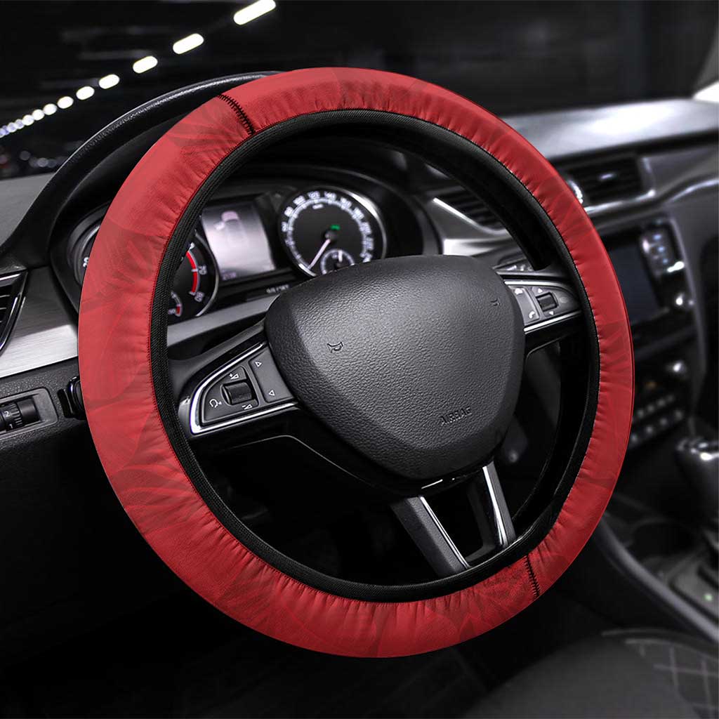 Hawaii Prince Kuhio Steering Wheel Cover Red Hawaiian Lau Maia With Leis LT05 Universal Fit Red - Polynesian Pride