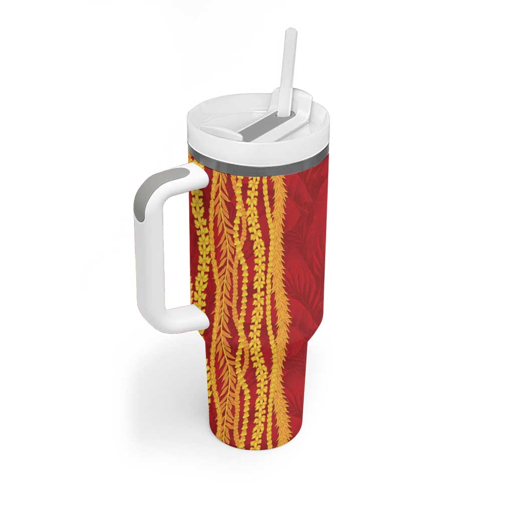 Hawaii Prince Kuhio Tumbler With Handle Red Hawaiian Lau Maia With Leis
