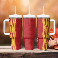 Hawaii Prince Kuhio Tumbler With Handle Red Hawaiian Lau Maia With Leis