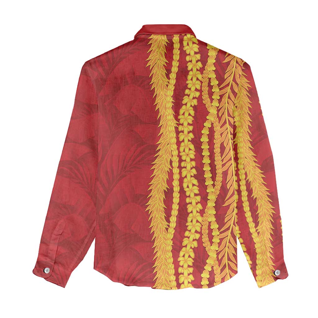 Hawaii Prince Kuhio Women Casual Shirt Red Hawaiian Lau Maia With Leis LT05 - Polynesian Pride