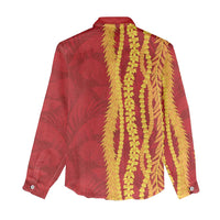 Hawaii Prince Kuhio Women Casual Shirt Red Hawaiian Lau Maia With Leis LT05 - Polynesian Pride