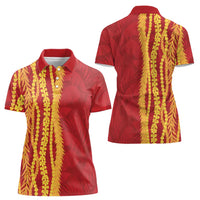 Hawaii Prince Kuhio Women Polo Shirt Red Hawaiian Lau Maia With Leis LT05 - Polynesian Pride