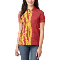 Hawaii Prince Kuhio Women Polo Shirt Red Hawaiian Lau Maia With Leis LT05 - Polynesian Pride