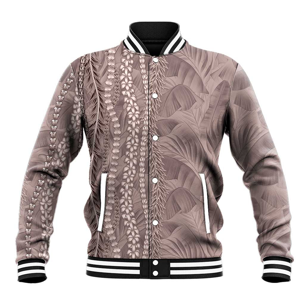 Hawaii Prince Kuhio Baseball Jacket Mocha Hawaiian Lau Maia With Leis