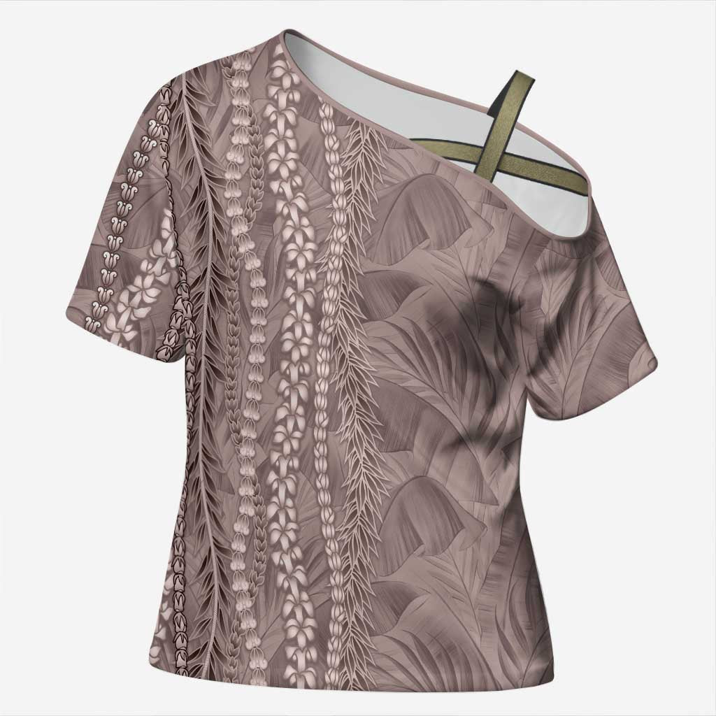 Hawaii Prince Kuhio Cross Shoulder Shirt Mocha Hawaiian Lau Maia With Leis