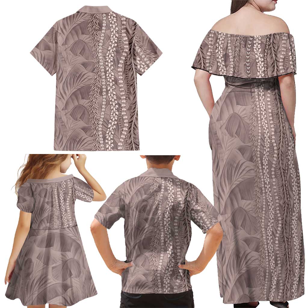 Hawaii Prince Kuhio Family Matching Off Shoulder Maxi Dress and Hawaiian Shirt Mocha Hawaiian Lau Maia With Leis LT05 - Polynesian Pride