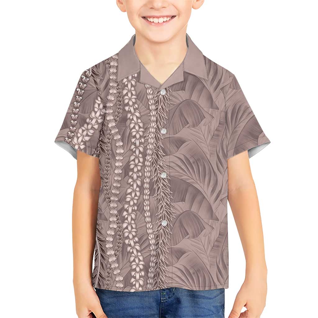 Hawaii Prince Kuhio Family Matching Off Shoulder Maxi Dress and Hawaiian Shirt Mocha Hawaiian Lau Maia With Leis LT05 Son's Shirt Mocha - Polynesian Pride