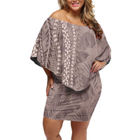 Hawaii Prince Kuhio Family Matching Off Shoulder Short Dress and Hawaiian Shirt Mocha Hawaiian Lau Maia With Leis LT05 Mom's Dress Mocha - Polynesian Pride