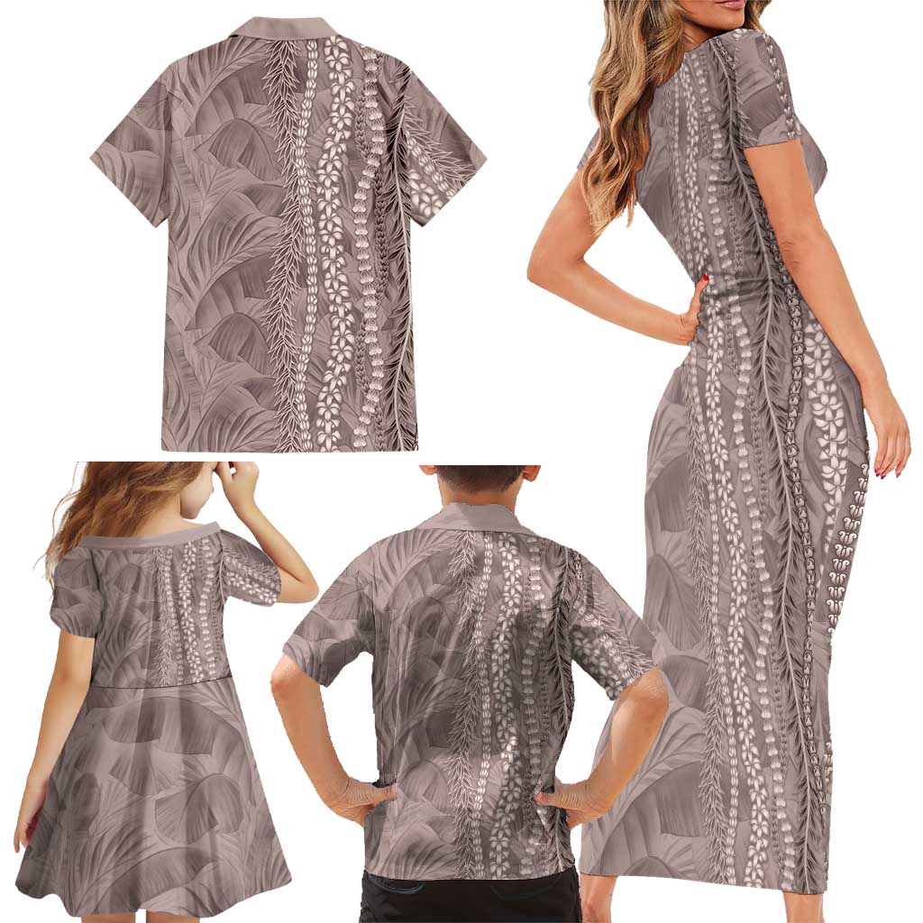 Hawaii Prince Kuhio Family Matching Short Sleeve Bodycon Dress and Hawaiian Shirt Mocha Hawaiian Lau Maia With Leis LT05 - Polynesian Pride