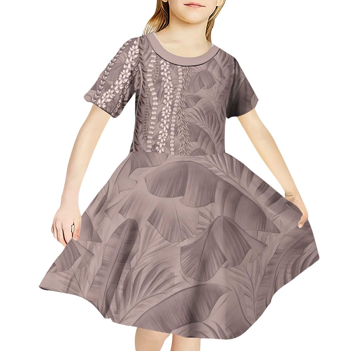 Hawaii Prince Kuhio Kid Short Sleeve Dress Mocha Hawaiian Lau Maia With Leis