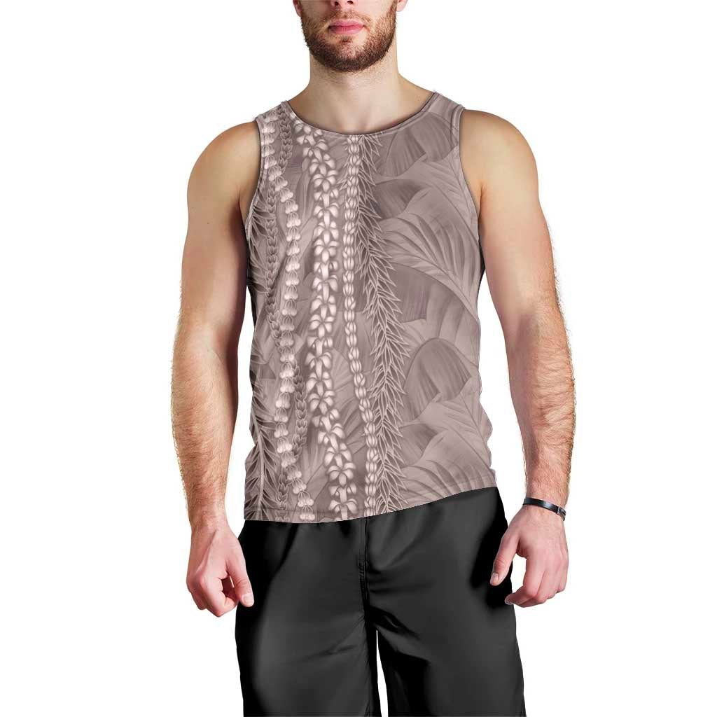 Hawaii Prince Kuhio Men Tank Top Mocha Hawaiian Lau Maia With Leis