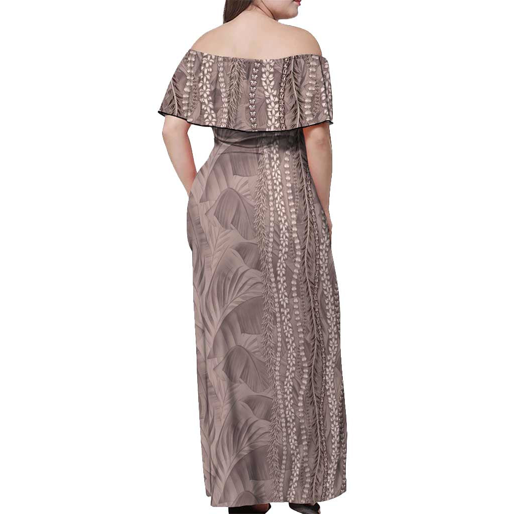 Hawaii Prince Kuhio Off Shoulder Maxi Dress Mocha Hawaiian Lau Maia With Leis
