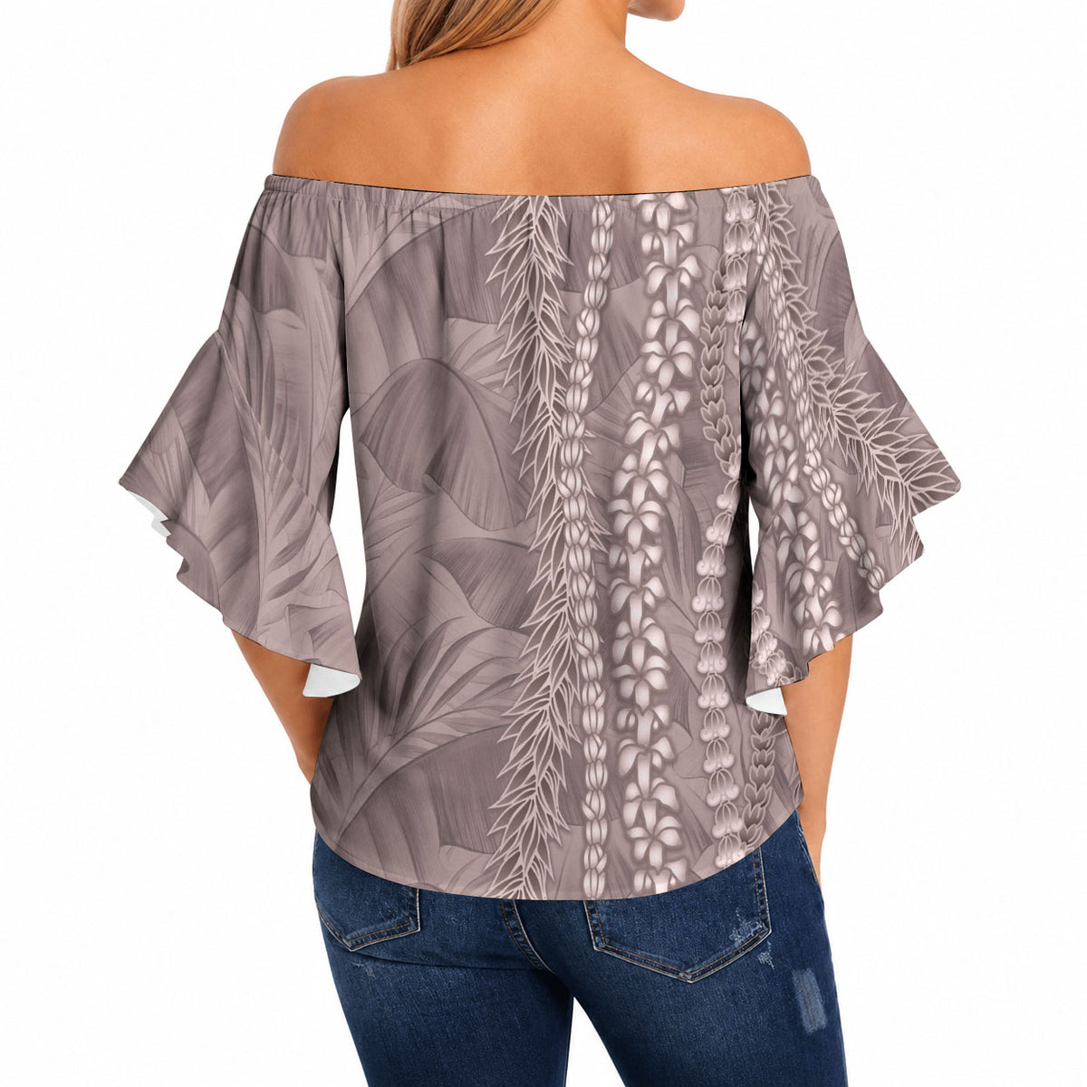 Hawaii Prince Kuhio Off Shoulder Wrap Waist Top Mocha Hawaiian Lau Maia With Leis LT05 - Polynesian Pride