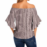 Hawaii Prince Kuhio Off Shoulder Wrap Waist Top Mocha Hawaiian Lau Maia With Leis LT05 - Polynesian Pride