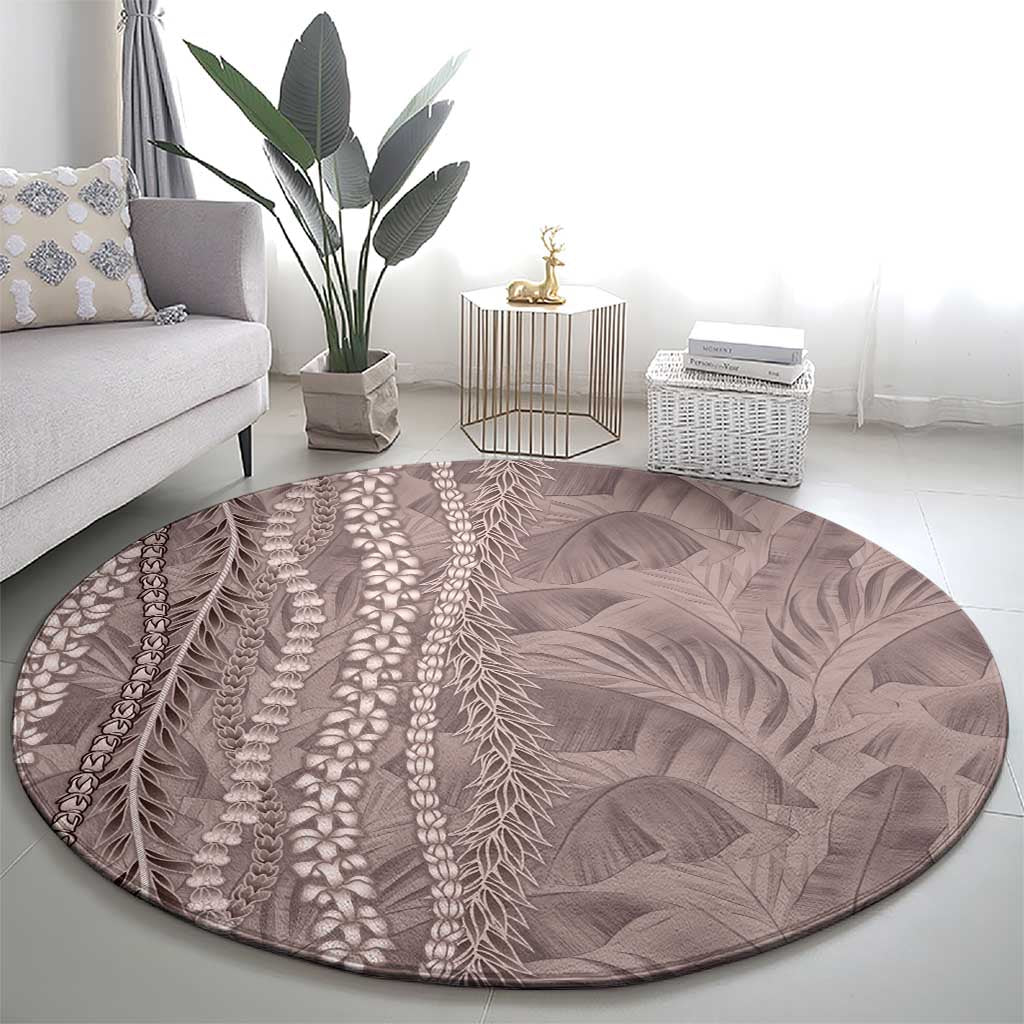Hawaii Prince Kuhio Round Carpet Mocha Hawaiian Lau Maia With Leis