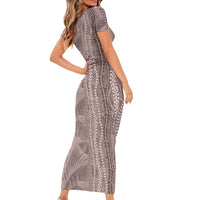 Hawaii Prince Kuhio Short Sleeve Bodycon Dress Mocha Hawaiian Lau Maia With Leis LT05 - Polynesian Pride