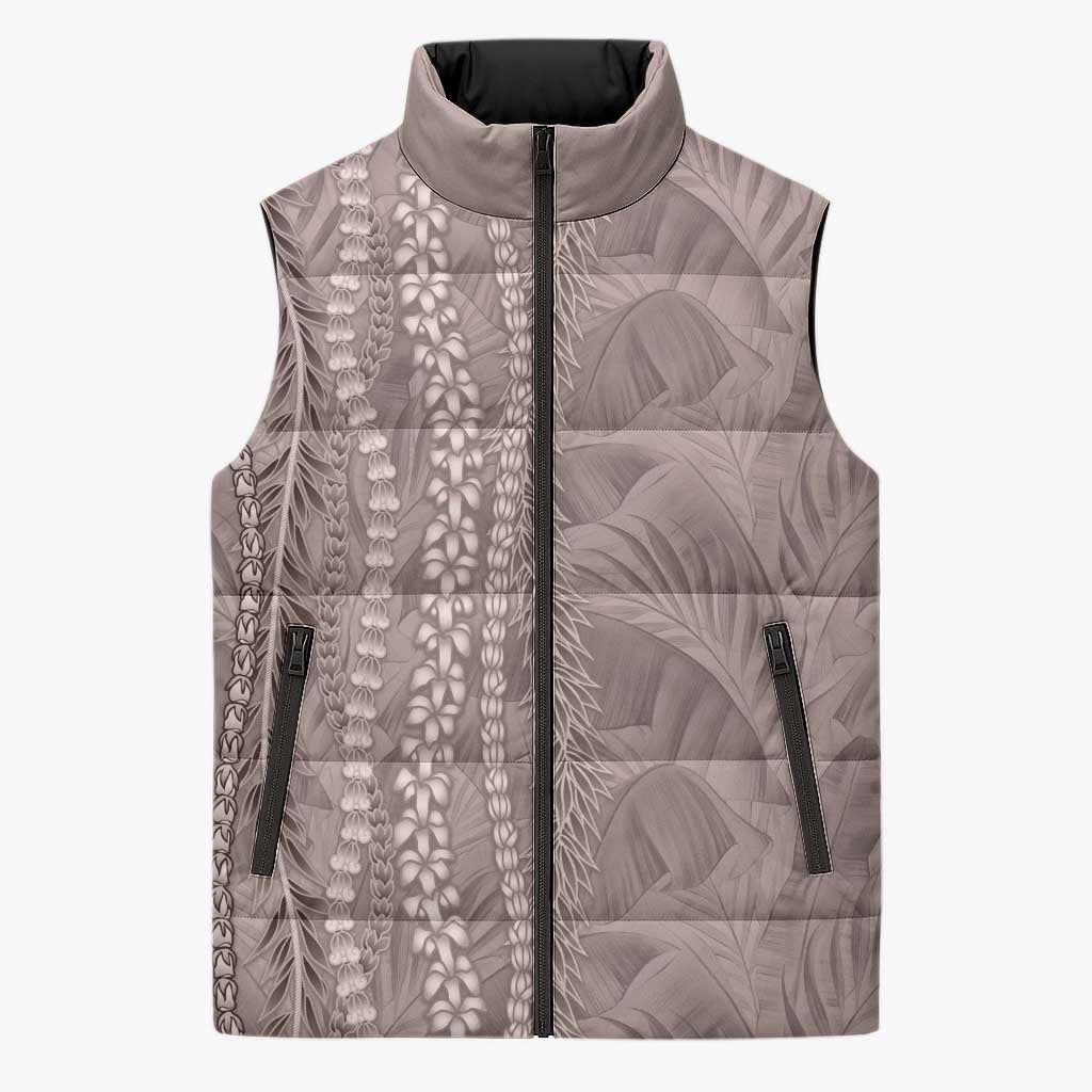 Hawaii Prince Kuhio Sleeveless Puffer Jacket Mocha Hawaiian Lau Maia With Leis
