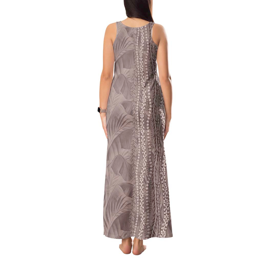 Hawaii Prince Kuhio Tank Maxi Dress Mocha Hawaiian Lau Maia With Leis
