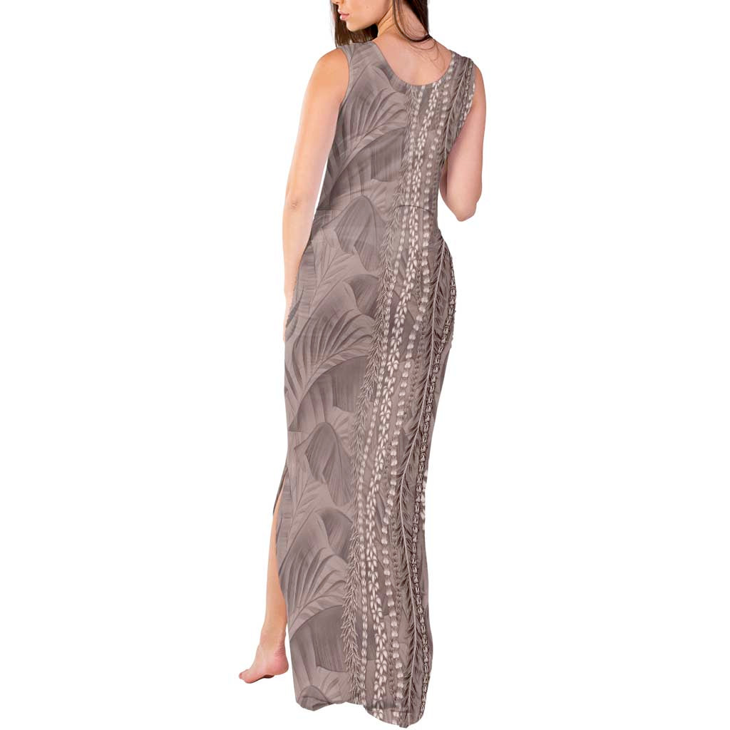 Hawaii Prince Kuhio Tank Maxi Dress Mocha Hawaiian Lau Maia With Leis