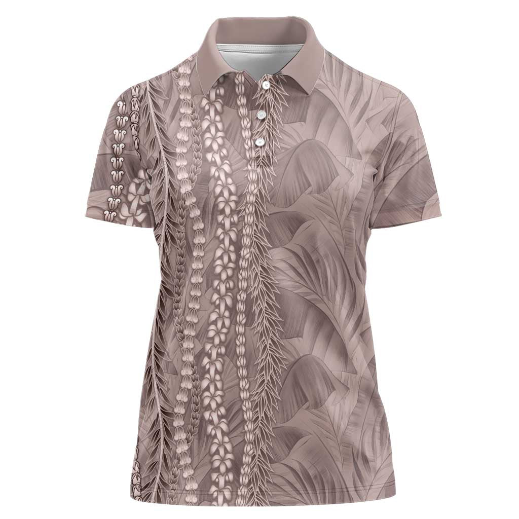 Hawaii Prince Kuhio Women Polo Shirt Mocha Hawaiian Lau Maia With Leis LT05 Female Mocha - Polynesian Pride