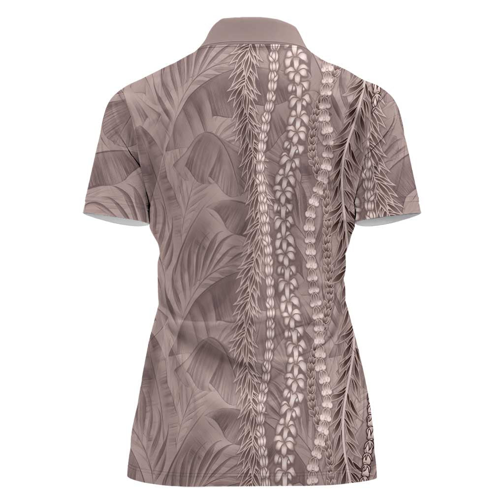 Hawaii Prince Kuhio Women Polo Shirt Mocha Hawaiian Lau Maia With Leis LT05 - Polynesian Pride