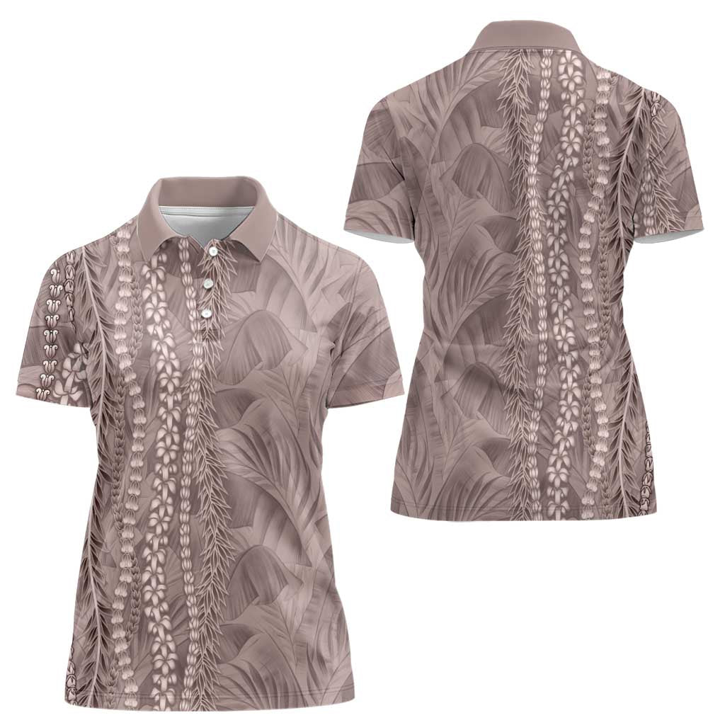 Hawaii Prince Kuhio Women Polo Shirt Mocha Hawaiian Lau Maia With Leis LT05 - Polynesian Pride