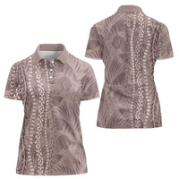 Hawaii Prince Kuhio Women Polo Shirt Mocha Hawaiian Lau Maia With Leis LT05 - Polynesian Pride