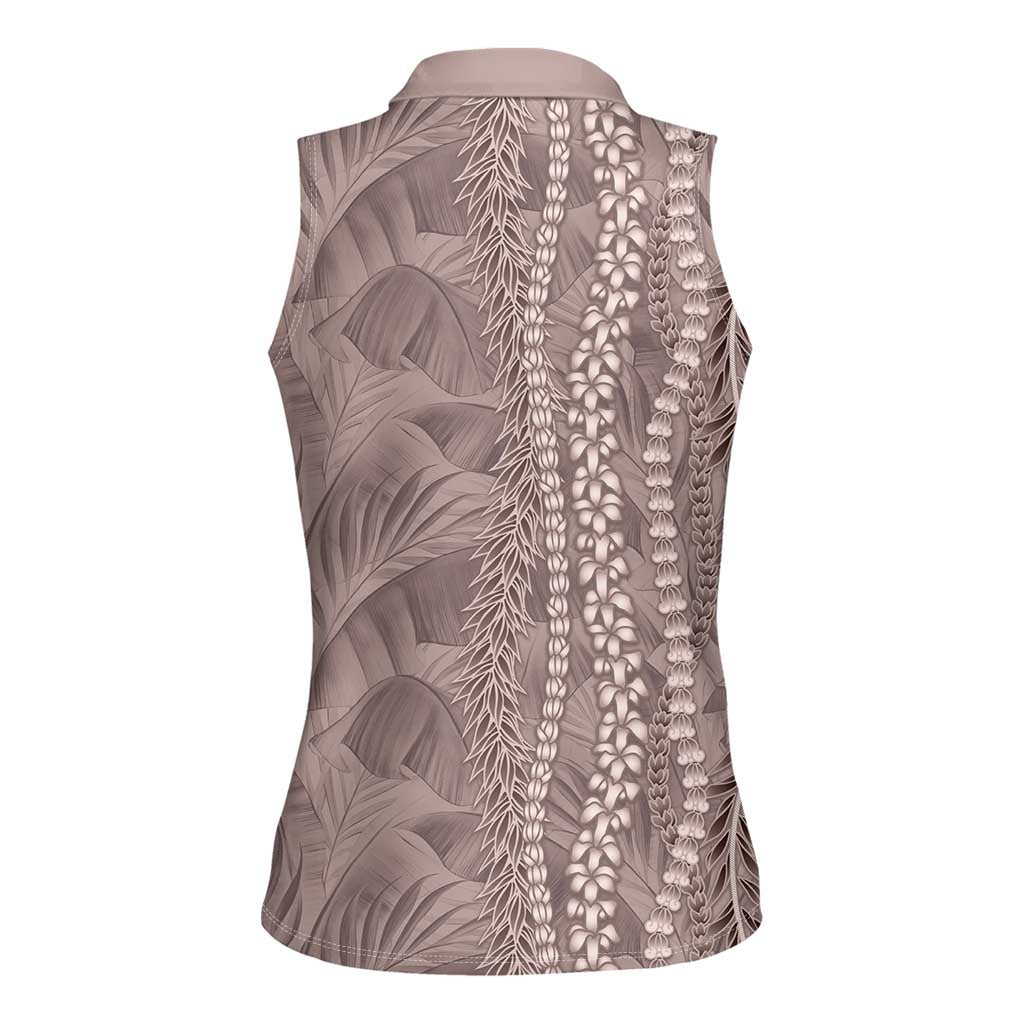 Hawaii Prince Kuhio Women Sleeveless Polo Shirt Mocha Hawaiian Lau Maia With Leis LT05 - Polynesian Pride