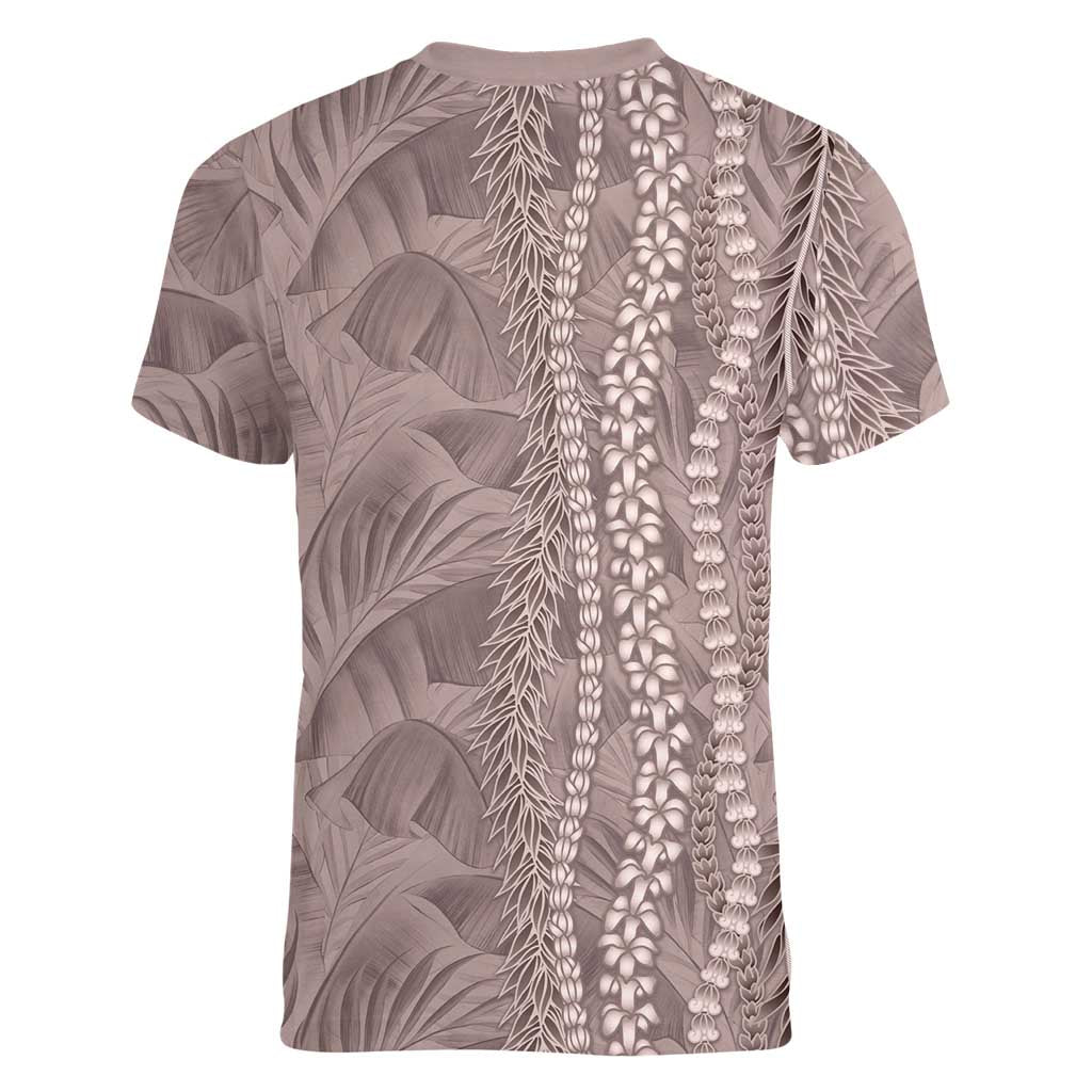 Hawaii Prince Kuhio Women V-Neck T-Shirt Mocha Hawaiian Lau Maia With Leis LT05 - Polynesian Pride