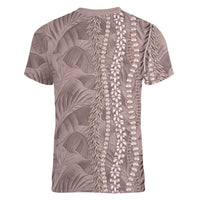 Hawaii Prince Kuhio Women V-Neck T-Shirt Mocha Hawaiian Lau Maia With Leis LT05 - Polynesian Pride