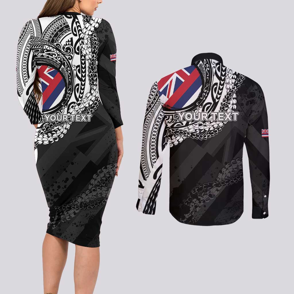 Personalised Hawaii Prince Kuhio Couples Matching Long Sleeve Bodycon Dress and Long Sleeve Button Shirt Hawaiian Maile Lei LT05 - Polynesian Pride
