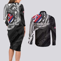 Personalised Hawaii Prince Kuhio Couples Matching Long Sleeve Bodycon Dress and Long Sleeve Button Shirt Hawaiian Maile Lei LT05 - Polynesian Pride