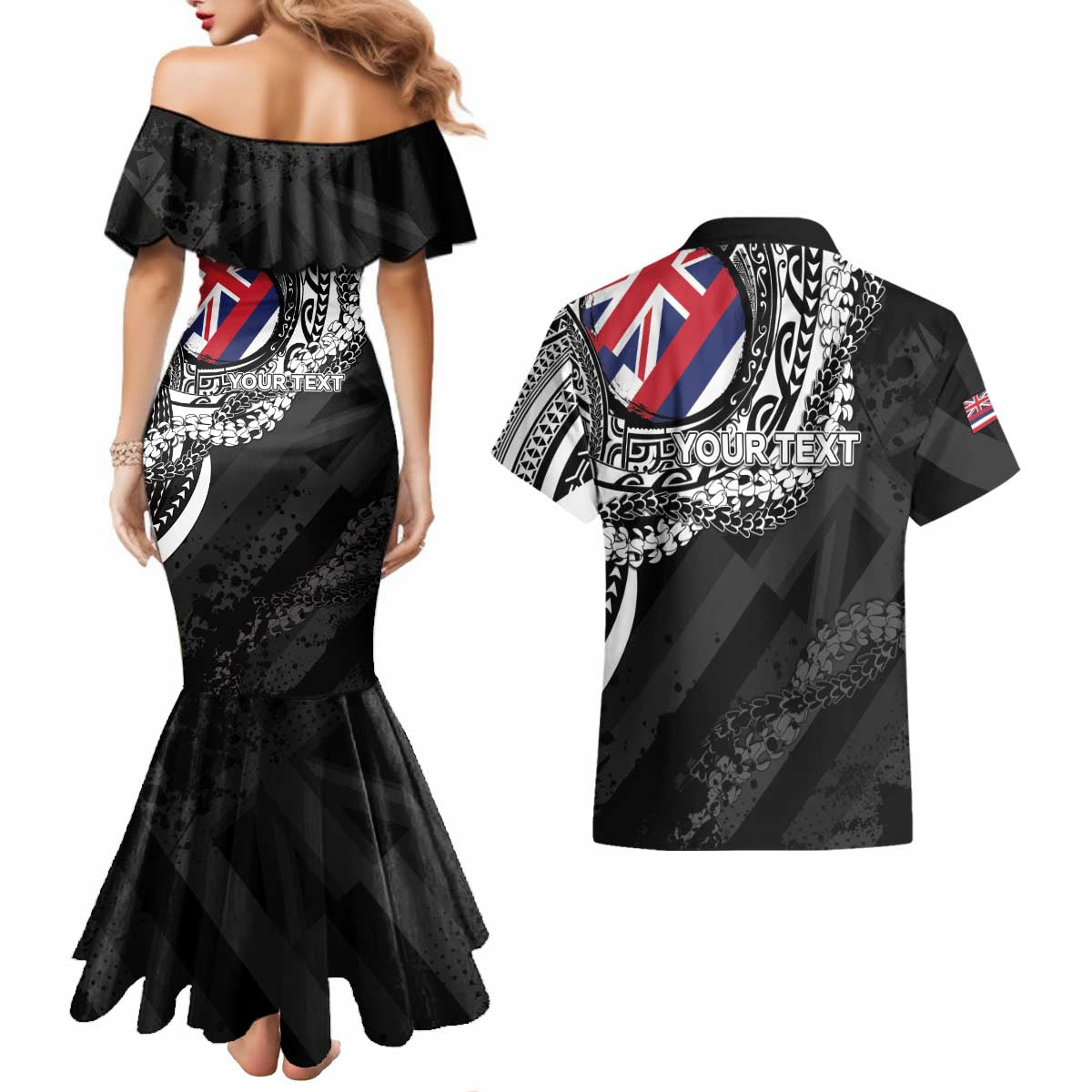 Personalised Hawaii Prince Kuhio Couples Matching Mermaid Dress and Hawaiian Shirt Hawaiian Maile Lei LT05 - Polynesian Pride