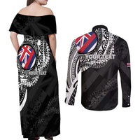 Personalised Hawaii Prince Kuhio Couples Matching Off Shoulder Maxi Dress and Long Sleeve Button Shirt Hawaiian Maile Lei