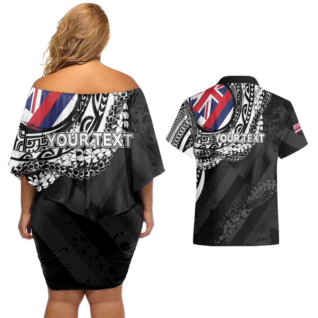 Personalised Hawaii Prince Kuhio Couples Matching Off Shoulder Short Dress and Hawaiian Shirt Hawaiian Maile Lei LT05 - Polynesian Pride