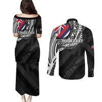 Personalised Hawaii Prince Kuhio Couples Matching Puletasi and Long Sleeve Button Shirt Hawaiian Maile Lei