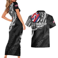 Personalised Hawaii Prince Kuhio Couples Matching Short Sleeve Bodycon Dress and Hawaiian Shirt Hawaiian Maile Lei LT05 - Polynesian Pride